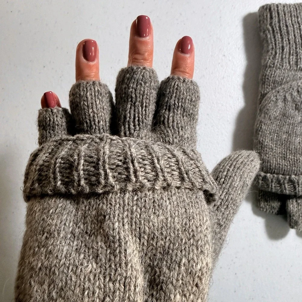 Thinsulate 40g Insulation Convertible Fingerless Mitten Gloves Grey Marl Knit